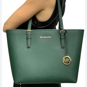 MICHAEL KORS Large Hunter Green Saffiano Leather Shoulder Tote Bag